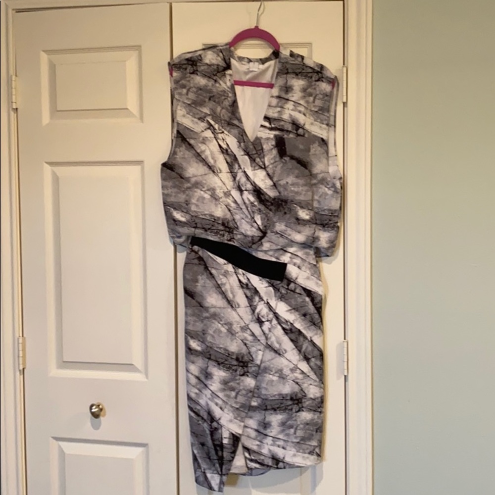 Helmut Lang black and white knee length dress